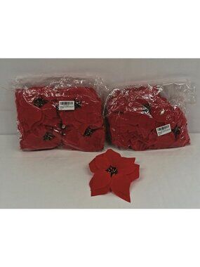 Artificial Poinsettia Red Velvet Flower Heads 48-Piece Set Christmas Craft Decor